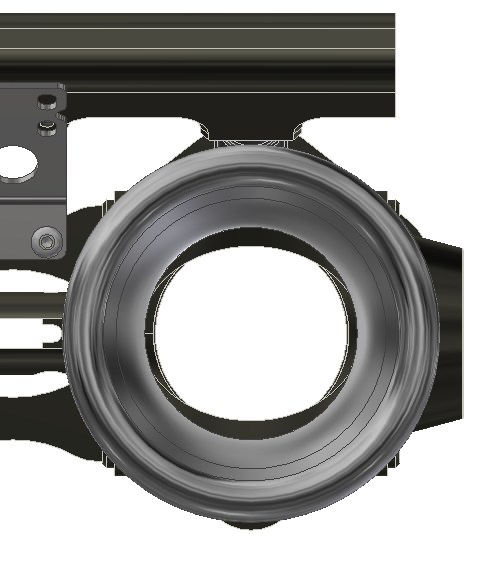 CAD section of the Rennen throttle body showing the elliptical roller barrel inside the tapered bore