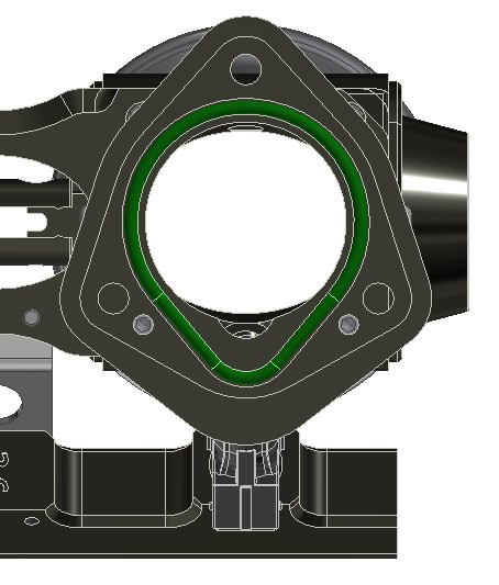 CAD section of the Rennen throttle body head flange showing the Viton O-ring sealing groove