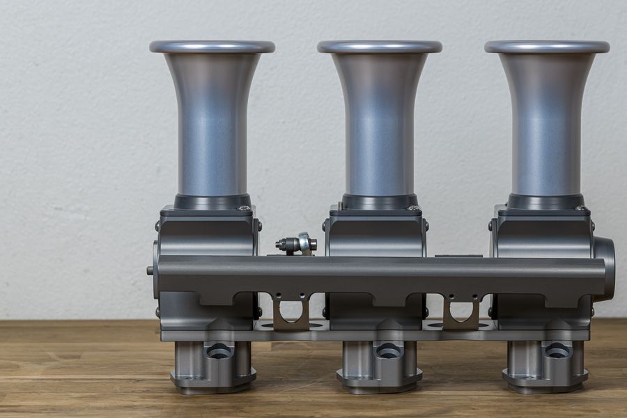 Rennen roller-barrel ITB triple throttle body bank, hard-anodised gunmetal grey