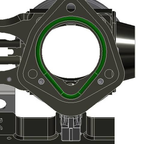 CAD section of the head flange showing the Viton O-ring sealing groove