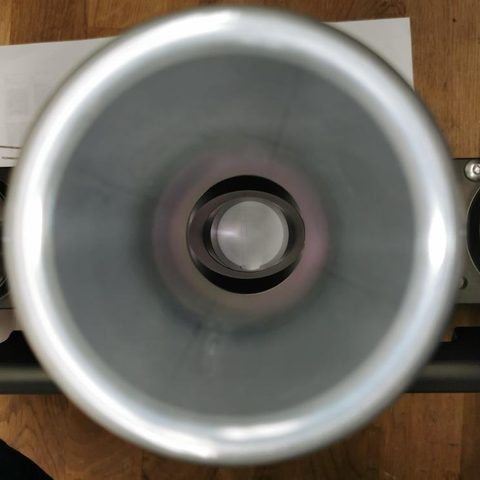 Looking down a Rennen velocity stack into the clear elliptical bore